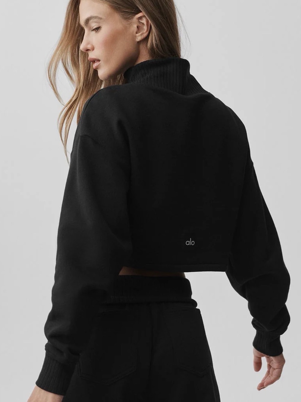 ALO Yoga Black leather Cropped Serenity Coverup Turtleneck Sweater NWT Small